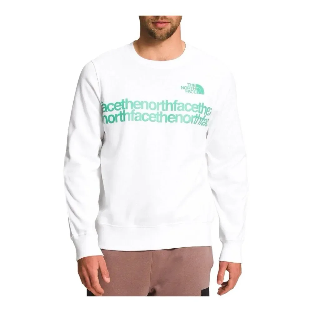 The North Face Sweatshirt Mens XL White Fleece Green Spellout Outdoors Logo‎